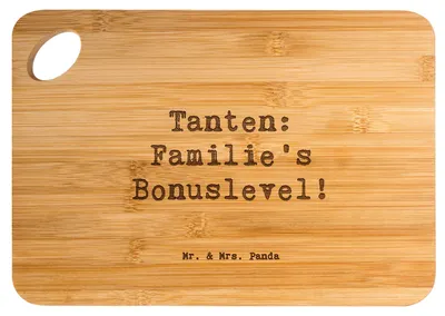 Produktbild von Mr. & Mrs. Panda Schneidebrett Spruch Tante Bonuslevel - Transparent - Geschenk, einzigartige Designs, Lustig, Brett, emotional, Lächeln, holzschneidebrett, Hackbrett
