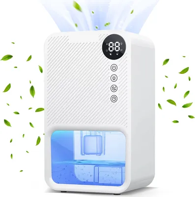 Image de Déshumidificateur d'air électrique, 1100ml Déshumidificateur d'air silencieux avec 7 couleurs de lumière LED, Contre l'humidité Moisissure Déshumidificateur pour cave Salle de bain,Blanc