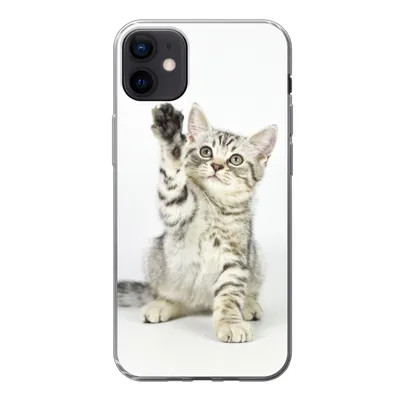 Produktbild von MuchoWow® Handyhülle Schutzhülle Hülle für iPhone 12 mini Kätzchen - Pfote - Weiß - Mädchen - Kinder - Jungen - Kind Silikon Softcase Handy Hülle - Bild