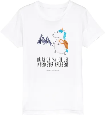 Produktbild von Mr. & Mrs. Panda Kleinkinder T-Shirt Einhorn Bergsteiger 7-8 Jahre (122/128) - Weiß - Geschenk, Shirts für Kinder, Urlaub, Weltreise, Einhörner, Bio, Kindershirt, Unicorn