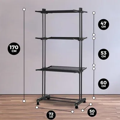 Produktbild von Famanu Trockenständer 3 Ebenen - Klappbar, 72x50x172 cm (Schwarz)