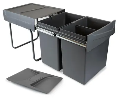 Produktbild von Emuca Recycle Recyclingbehälter mit geruchsdichtem Deckel für Küche, 2 x 20 L, Bodenbefestigung und Handauszug, Kunststoff, Anthrazitgrau