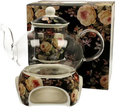 Produktbild von DUO FLORAL Teekanne 1000 ml WARDA mit Stövchen, Glas - New Bone China Porzellan