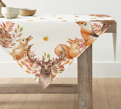 Tischdecke mit Bäumen und Hirschen, 85 x 85 cm, Polyester