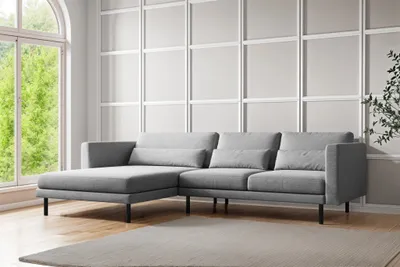 Produktbild von Ecksofa Designersofa AGADA in Stoff Verita Hellgrau Ottomane Links