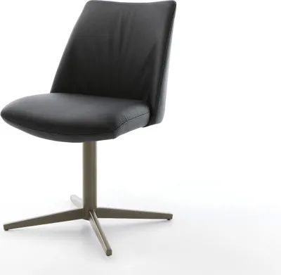 Produktbild von DELIFE Drehstuhl Elso-Flex Echt-Leder Schwarz Fußkreuz Effektfinish Titan 360° drehbar Taschenfederkern