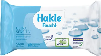 A package of Hakle Feucht Ultra Sensitiv wet wipes.