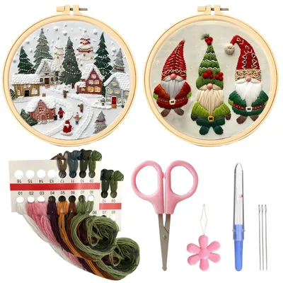 2 Weihnachts-Stickereisets für Anfänger, Kreuzstich, Handarbeit, Nähset