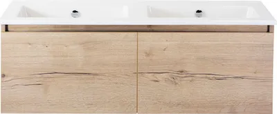 Produktbild von Sanox Badmöbel-Set Frozen BxHxT 121 x 42 x 46 cm Frontfarbe eiche natur mit Doppel-Waschtisch Keramik weiß 75735027