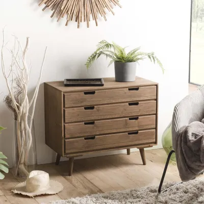 Image de ANDY - Commode scandi bois marron 4 tiroirs