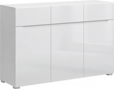 Obrázok produktu pre Kondela Trojdverová komoda so zásuvkami Jolk 3D3S - biela / biely lesk
