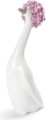 Produktbild von Casa Padrino Luxus Porzellan Gänse Skulptur Weiß / Rosa 6 x H. 20 cm - Luxus Dekoration