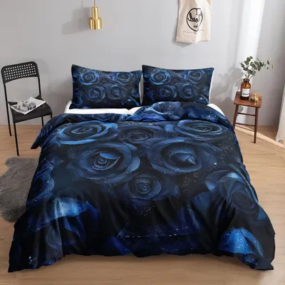 Productafbeelding van Beddengoedset, romantische blauwe rozen, 200x200 cm, 80x80 cm, microvezel, 2-delig