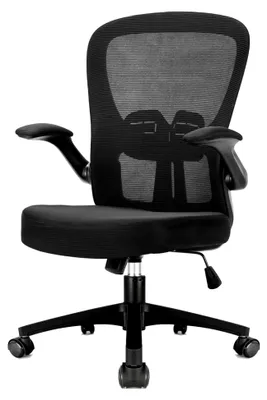 Produktbild von Ergonomischer Bürostuhl mit hochklappbaren Armlehnen, verstellbarer Lendenstütze, 130° neigbar, 360° drehbar, Netzrückenlehne, Schwarz