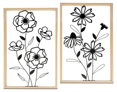 Produktbild von Wandobjekte BLUMEN, 50x32cm, 2er-Set,  Metall im Holzrahmen, Formano Wanddeko