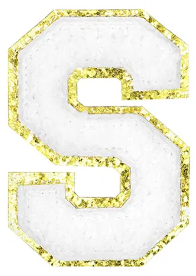 Chenille-Buchstabe S Aufbügelpatch 5,5x3,8 cm weiß mit Goldrand