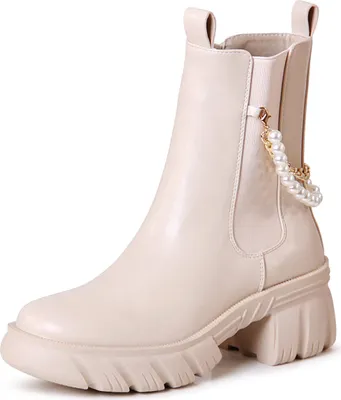 Produktbild von topschuhe24 2324 Damen Plateau Stiefeletten Halb Stiefel Kette, Farbe:Beige, Größe:39 EU