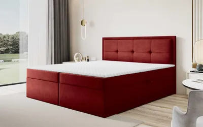 Produktbild von Boxspringbett Schlafzimmerbett DEGNA 180x220cm Stoff Gerra Bordeauxrot