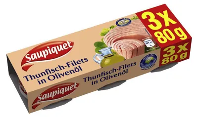 Immagine prodotto di Filetti di tonno Saupiquet all'olio d'oliva in scatola da 80 g confezione da 3 pezzi
