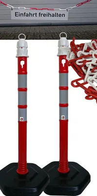 Produktbild von Kunststoff Kettenpfosten 2er Set Duo inkl. Warnschild 5m Kette