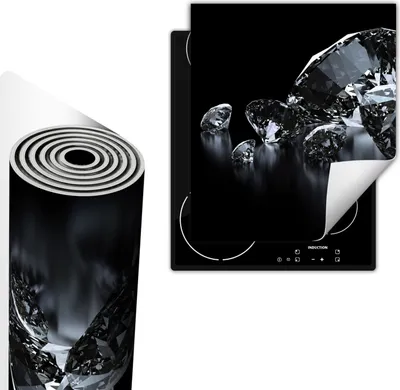Image de Plaque de recouvrement pour cuisinière 45x52 cm Couverture de plaque vitrocéramique Tapis antidérapant Enroulable, Noir Diamants