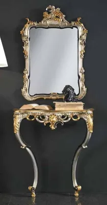 Produktbild von Casa Padrino Luxus Barock Spiegelkonsole Silber / Gold - Prunkvolle Barock Konsole mit Wandspiegel - Barock Hotel & Schloß Möbel - Luxus Qualität -  Italy