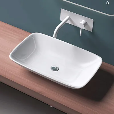Produktbild von Mai&Mai Waschbecken Brüssel159, Keramik, weiß, Nano-Beschichtung, eckig, 58x37x10 cm, modernes Design, DIN-Norm, einfache Montage