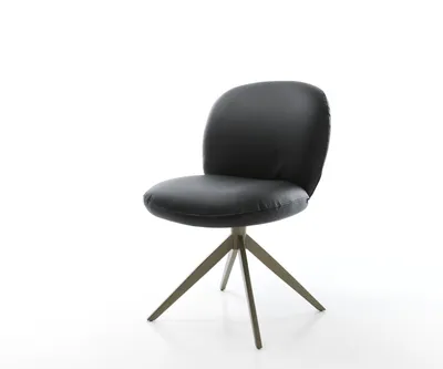 Produktbild von DELIFE Drehstuhl Nube-Flex Echt-Leder Schwarz Kreuzgestell breit Effektfinish Titan 360° drehbar Taschenfederkern