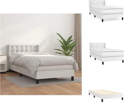 Zdjęcie produktu dla vidaXL Łóżko sprężynowe z materacem białe 100x200 cm imitacja skóry - Łóżka i ramy łóżek