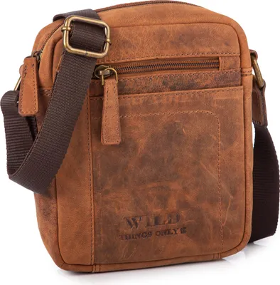 Zdjęcie produktu dla WILD Skórzana saszetka torebka męska na ramię w stylu vintage brązowa