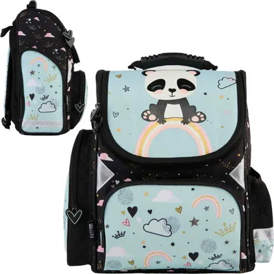 Produktbild von Paso | Schulranzen Panda - 36x28x15 cm - Schwarz-Blau - Ergonomisch und Sicher - Ideal für die Schule