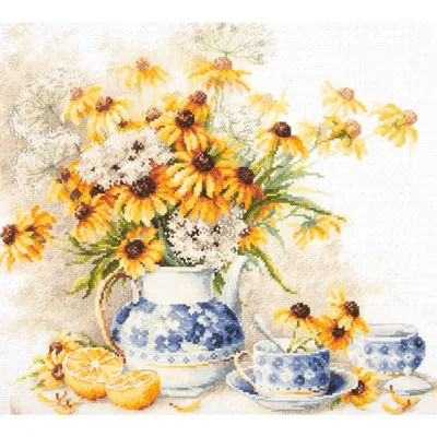 Produktbild von Magic Needle Zweigart Edition Kreuzstich Set "Blumentee", Zählmuster, 40x35cm