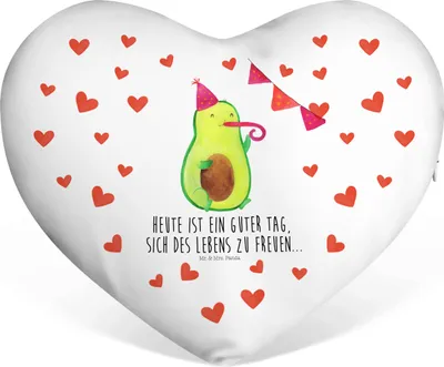 Produktbild von Mr. & Mrs. Panda Sofakissen Avocado Party - Weiß - Geschenk, Happy Birthday, Geburtstag, Herzkissen, dekoartikel, Genießen, Jubiläum, Dekokissen, Herz Kissen
