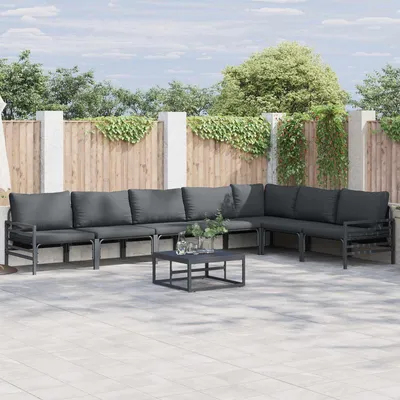 Immagine prodotto di vidaXL Set di divani da giardino con cuscini 8 pezzi in acciaio nero