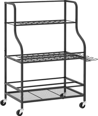 Image de Outsunny Organiseur d'outils de jardin, support š€ outils de jardin 54 emplacements avec 5 crochets, porte-outils de garage en acier sur roulettes, 3 niveaux pour outils, r?teaux, noir