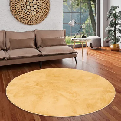 Produktbild von Luxus Super Soft Hochflor Teppich Melia Curry Rund, Größe:200 cm Rund