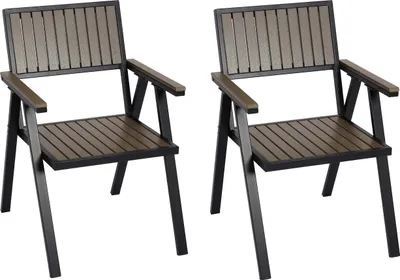 Obrázok produktu pre Set 2 záhradných stoličiek HWC-J95, hliník imitácia dreva - rám čierna, sivá
