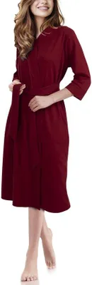 Produktbild von Ibenzoa® Damenbademantel – & ultraleicht, weicher Baumwollmix (52% Baumwolle/48% Polyester), lang, V-Ausschnitt, 3/4-Ärmel, Wickelverschluss, 2 Vordertaschen