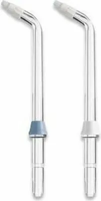 Two dental water flosser tips on a white background.