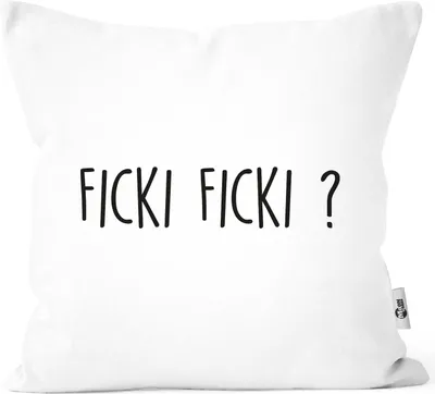 Produktbild von Kissen-Bezug mit Spruch Ficki Ficki? Motiv lustig Ironie Geschenk für Partner Kissen-Hülle Deko-Kissen Baumwolle MoonWorks® weiß unisize