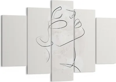 Produktbild von Bild auf Leinwand - Leinwandbild - 5 Teile - Gesicht Linie Skizze - 150x100cm - Wand Bild - Wanddeko - Wandbilder - Leinwanddruck - Bilder - Wanddekoration - Leinwand bilder - EA150x100-5031