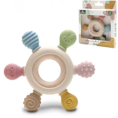 Image de Lorelli Silicone and Beech Teether RUDDER Anneau de dentition en silicone et bois de hêtre pour bébés dès la naissance Sans BPA Aide à la dentition