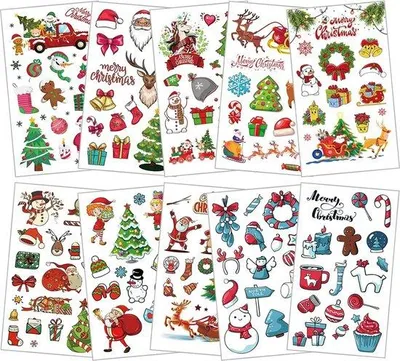 Image de Tatouages de Noël pour enfants - Tatouages temporaires imperméables pour poupées - 10 feuilles sur le thème de Noël - Décoration de Noël pour les fêtes d'enfants