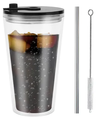 Bubble Tea Becher 480 ml doppelwandig mit Deckel und Strohhalm