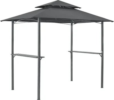 Produktbild von Pavilón na grilovanie Parga 250x241x151cm Pavilón na grilovanie s barovým pultom Záhradný pavilón s dvojvrstvovou strechou Oceľový polyester Tmavo sivá