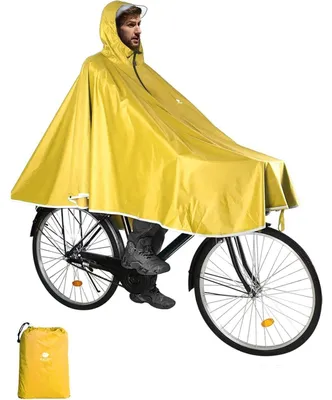 Produktbild von Regenponcho für Radfahren mit Kapuze, wasserdicht, gelb, Einheitsgröße