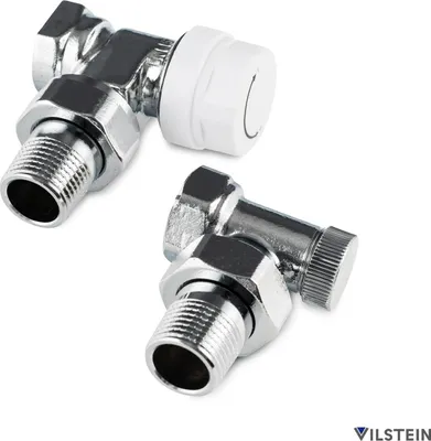 Two chrome radiator valves are shown against a white background.