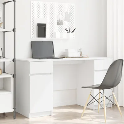 Obrázok produktu pre Písací stôl – pracovná doska – počítačový stôl – biely – 140 x 49 x 76 cm – MDF s úložnými zásuvkami