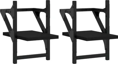 Two identical black wall shelves are shown side-by-side against a white background.