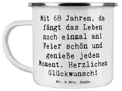 Produktbild von Mr. & Mrs. Panda becher emaille Spruch 68. Geburtstag Freude - Weiß - Geschenk, Teetasse, Alter, Kaffeepott, Happy Birthday, emaillebecher, Herzlichen Glückwunsch, Pott